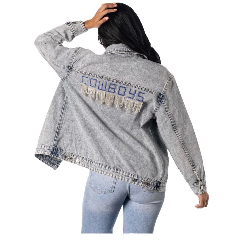 Women's Dallas Cowboys Rhinestone Denim Sequin Fringe Button-Up Jacket Sz M
NWOT - Picture 3 of 7